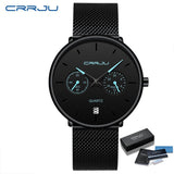 Mens Watches CRRJU Full Steel Casual Waterproof Watch for Man Sport Quartz Watch Men's Dress Calendar Watch Relogio Masculino