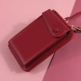 New Women Purses Solid Color Leather Summer Bag Shoulder Strap Mobile Phone Bag Card Holders Wallet Handbag Pockets for Girls