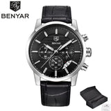 Casual Fashion Men Quartz Watch Luxury Military Leather Strap Chronograph Men Watch