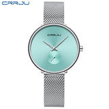 Fashion Women Watch Luxury CRRJU Casual Simple Ladies Daily Dress Mesh Wristwatch Minimalist Waterproof Quartz Female Clock