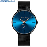 CRRJU Fashion Watch Men Waterproof Slim Mesh Strap Minimalist Wrist Watches For Men Quartz Sports Watch Clock Relogio Masculino