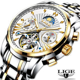 LIGE Official Store Mens Watches Top Brand Luxury Automatic Mechanical Business Clock Gold Watch Men Reloj Mecanico de Hombres