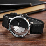 Unique Watch Creative Half Transparent Unisex Watch For Men Women Couple Geek Stylish Leather Wristwatch Fashion Quartz-watch