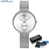 Fashion Women Watch Luxury CRRJU Casual Simple Ladies Daily Dress Mesh Wristwatch Minimalist Waterproof Quartz Female Clock