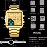 BOAMIGO 2021 New Top Brand Luxury Fashion Men Watches Gold Stainless Steel Sport Square Digital Analog Big Quartz Watch for Man