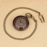 Retro Wooden Case Pocket Watch for Men Arabic Numerals Dial Accessory Classic Rough Chain Pendant Clock Reloj de madera