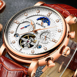 KINYUED Fashion Casual Fully Automatic Mechanical Functional Watch Men's Tourbillon Business Waterproof Luminous Clock Men J025