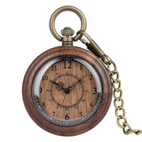 Retro Wooden Case Pocket Watch for Men Arabic Numerals Dial Accessory Classic Rough Chain Pendant Clock Reloj de madera