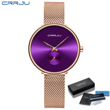 Fashion Women Watch Luxury CRRJU Casual Simple Ladies Daily Dress Mesh Wristwatch Minimalist Waterproof Quartz Female Clock