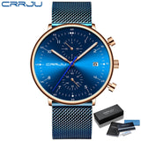 Mens Watch CRRJU Luxury Top Brand Men Stainless Steel WristWatch Men's Military waterproof Date Quartz watches relogio masculino