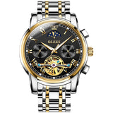 OLEVS Men's Classic Mechanical Watch Waterproof Business Stainless Steel Strap Watch Skeleton Automatic Mechanical Watch