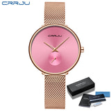 Fashion Women Watch Luxury CRRJU Casual Simple Ladies Daily Dress Mesh Wristwatch Minimalist Waterproof Quartz Female Clock