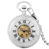 Silver Smooth Double Full Hunter Case Steampunk Skeleton Dial Mechanical Pocket Watch With Chain