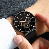 Men Watches CRRJU Top Brand Luxury Waterproof Watch for Male Slim Date WristWatch Mesh Strap Casual Quartz Clock reloj hombre