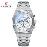 Luxury Dress Watches Men Silver Stainless Steel Calendar Chrono Watch for Male Luminous Pointer Sport Clock Husband Lover's Gift