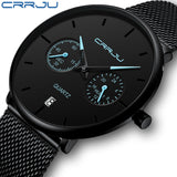 Mens Watches CRRJU Full Steel Casual Waterproof Watch for Man Sport Quartz Watch Men's Dress Calendar Watch Relogio Masculino