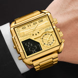 BOAMIGO 2021 New Top Brand Luxury Fashion Men Watches Gold Stainless Steel Sport Square Digital Analog Big Quartz Watch for Man