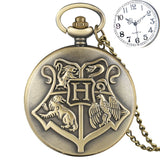 Magical School Theme Men's Bronze Quartz Pendant Pocket Clock Long Chain Pocket Watch Antique Cosplay Necklace Timepiece Gifts