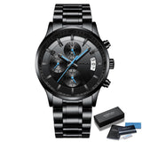 Fashion Watches CRRJU Men Chronograph Luxury Waterproof Watch Black Business Stainless Steel Clock For Men relogio masculino