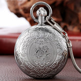 Luxury Silver Pocket Watch Automatic Mechanical Copper Pendant Present Flower Pattern Self Winding Clock Pendant Gift for Men