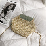 2020 Hexagon Mulit Style Straw+leather Handbag Women Summer Rattan Bag Handmade Woven Beach Circle Bohemia Shoulder Bag