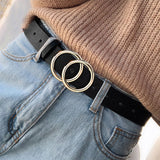 Double Ring Circle Button Belt Leisure Jeans Fashion Dress Women Leather Belt Simple Solid Color Girls Adjustable Waist Strap