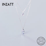 INZATT Real 925 Sterling Silver Zircon Water Drop Pendant Necklace For Fashion Women Cute Fine Jewelry Minimalist Accessories