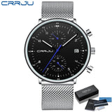 CRRJU Mens Watch Top Luxury Brand Men Stainless Steel WristWatch Men's Military waterproof Date Quartz watches relogio masculino