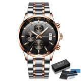 Fashion Watches CRRJU Men Chronograph Luxury Waterproof Watch Black Business Stainless Steel Clock For Men relogio masculino