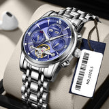 GUANQIN Fashion Sports Automatic Winding Mechanical Watch Men's Watch Stainless Steel Tourbillon Skeleton Waterproof Day Display