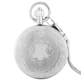 Luxury Silver Pocket Watch Automatic Mechanical Copper Pendant Present Flower Pattern Self Winding Clock Pendant Gift for Men