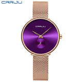 Fashion Women Watch Luxury CRRJU Casual Simple Ladies Daily Dress Mesh Wristwatch Minimalist Waterproof Quartz Female Clock