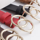 Double Ring Circle Button Belt Leisure Jeans Fashion Dress Women Leather Belt Simple Solid Color Girls Adjustable Waist Strap