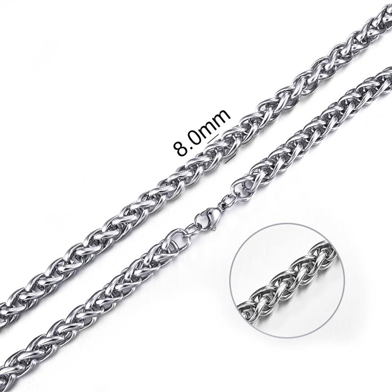 Stainless Steel Wheat Braided Link Chain 8mm