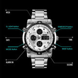 Fashion Men's Wristwatch SKMEI Watch Sport Digital Bracelet 3 Time Countdown Mens Clock Stainless Steel Watches  Male Business