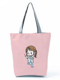 Cartoon Ladies Nurse Printed Handbag Foldable High Capacity Women Shoulder Bag Eco Reusable Shopping Bag Chic Travel Beach Bag