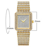 Hot Fashion Square Case Watch Women Hip Hop Womens Quartz Watches Silver Steel Band Bling Diamond Wristwatch Female montre femme 25mm