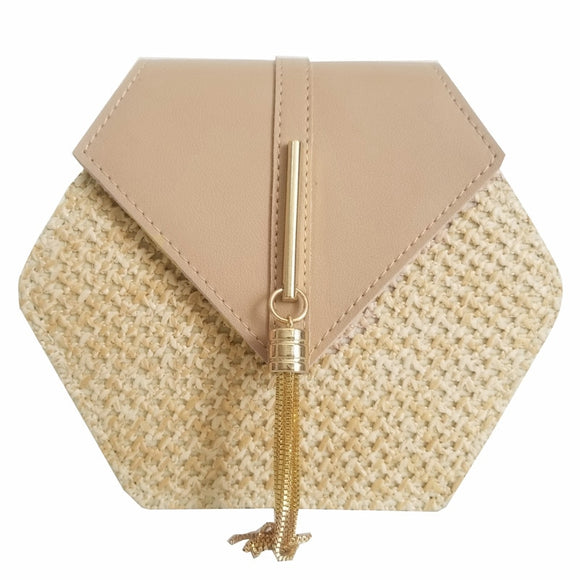 2020 Hexagon Mulit Style Straw+leather Handbag Women Summer Rattan Bag Handmade Woven Beach Circle Bohemia Shoulder Bag