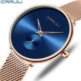 Fashion Women Watch Luxury CRRJU Casual Simple Ladies Daily Dress Mesh Wristwatch Minimalist Waterproof Quartz Female Clock