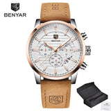 Casual Fashion Men Quartz Watch Luxury Military Leather Strap Chronograph Men Watch