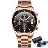 Fashion Watches CRRJU Men Chronograph Luxury Waterproof Watch Black Business Stainless Steel Clock For Men relogio masculino