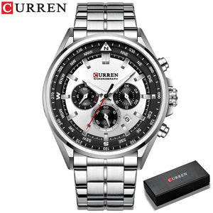 CURREN Men Quartz Wristwatches Luxury Brand Sporty Chronograph Watches with 316 Stainless Steel Luminous Hands Male Clock Black