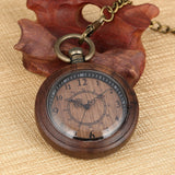 Retro Wooden Case Pocket Watch for Men Arabic Numerals Dial Accessory Classic Rough Chain Pendant Clock Reloj de madera