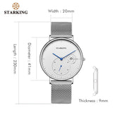 STARKING Simple Watches Men Steel Stainless Silver Mesh Band Watch Male Quartz Wristwatches With Auto Date Display Relogios 3ATM