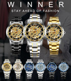 WINNER Mechanical Crystal Luxury Classic Business Luminous Hands Shock Resistant Stainless Steel Men Wrist Watches 454G