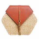 2020 Hexagon Mulit Style Straw+leather Handbag Women Summer Rattan Bag Handmade Woven Beach Circle Bohemia Shoulder Bag