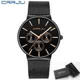 Men Watches CRRJU Top Brand Luxury Waterproof Watch for Male Slim Date WristWatch Mesh Strap Casual Quartz Clock reloj hombre