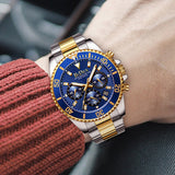 Luxury Gold Watch Men Top Brand BIDEN 3ATM Waterproof Classic Golden Blue Chrono Business Casual Men Wristwatch Gifts for Men