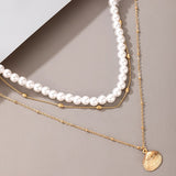 Tocona Luxury Pearl Stone Shell Pendant Necklace for Women Summer Star Heart Chain Choker Necklace Bohemian Jewelry Gift
