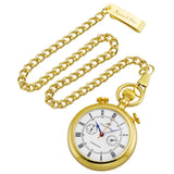 KS Retro Golden Carving Case Stopwatch Function Roman Numerals Clip Fob Chain Men Quartz Movement Pocket Watches Jewelry /KSP091